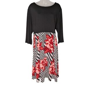 Haute Edition 1XL Fit Flare Zip Up Floral Stripe 3/4 Sleeve Dress Spring Church